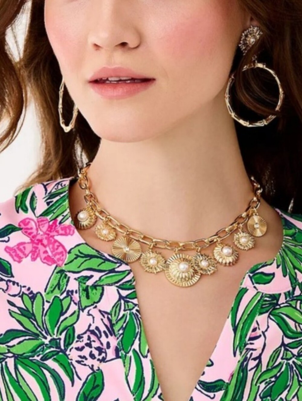 LILLY PULITZER women's canopy colony Necklace Gold Tone New